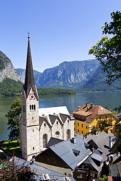 Hallstatt, evangelical church, Lake Hallstatt, Upper Austria, Austria, Europe