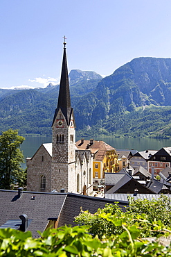 Hallstatt, evangelical church, Lake Hallstatt, Upper Austria, Austria, Europe