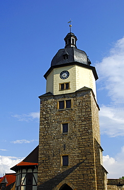 Ried Tower of the medieval city gate at Riedplatz square, Arnstadt, Thuringia, Germany, Europe