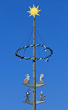 Top of a Maypole, crafts scenes from various guilds, Prien, Upper Bavaria, Germany, Europe