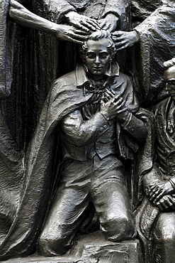 Monument for the restoration and reinstatement of the Melchizedek priesthood, Temple of The Church of Jesus Christ of Latter-day Saints, Mormon Church, Temple Square, Salt Lake City, Utah, Southwest, USA, North America