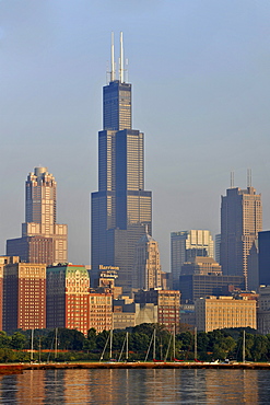 Willis Tower, formerly named Sears Tower and renamed in 2009, Lake Michigan, Chicago, Illinois, United States of America, USA