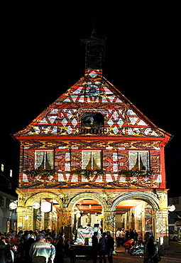 Waiblingen Leuchtet, illumination, historical town hall, market place, Waiblingen, Rems-Murr-Kreis district, Baden-Wuerttemberg, Germany, Europe