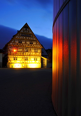 Waiblingen Leuchtet, illumination, museum, Galerie Stihl, historic old town, half-timbered houses, Waiblingen, Rems-Murr-Kreis district, Baden-Wuerttemberg, Germany, Europe