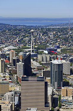 Looking north, Seattle Center, Space Needle, Lake Washington, Seattle, Washington, United States of America, USA