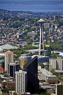 Looking north, Seattle Center, Space Needle, Lake Washington, Seattle, Washington, United States of America, USA