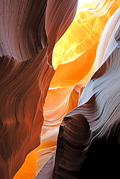 Rock shapes, colors and structures in the Antelope Slot Canyon, Arizona, USA, America