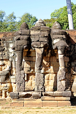 Relief of a three-headed elephant, Terrace of the Elephants, Angkor Thom, Angkor, UNESCO World Heritage Site, Siem Reap, Cambodia, Southeast Asia, Asia