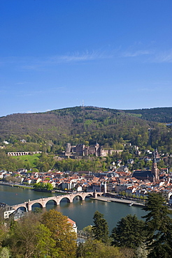 City view seen from Philosophers' Walk, Heidelberg, Neckar, Palatinate, Baden-Wuerttemberg, Germany, Europe