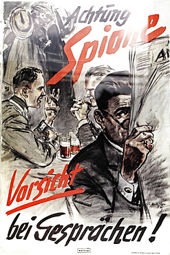 Nazi propaganda poster, warning to beware of spies and to be careful when discussing, exhibition at the former site of the Gestapo, ss and Reich Security Main Office, Topography of Terror, Berlin, Germany, Europe