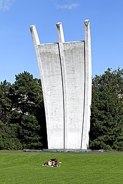 Man playing guitar at the Airlift Memorial, Berlin-Tempelhof, Germany, Europe