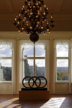 Krupp symbol, three rings, exhibition in the smaller house of the Villa Huegel mansion, Baldeney district, Essen, North Rhine-Westphalia, Germany, Europe