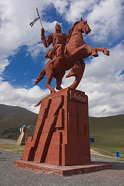 Equestrian statue, between Sary Chelek and Bishkek, Kyrgyzstan, Central Asia