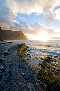 Stonewall at the coast of San Antao, sunset, Cabo Verde, Cape Verde, Africa