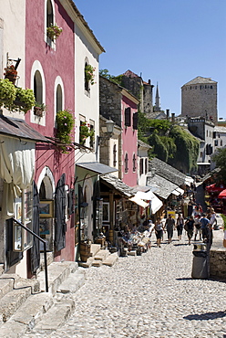 Pedestrian street in the city of Mostar, Bosnia, Europe