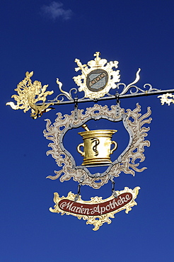 Old pharmacy sign, Rothenburg ob der Tauber, Franconia, Bavaria, Germany, Europe