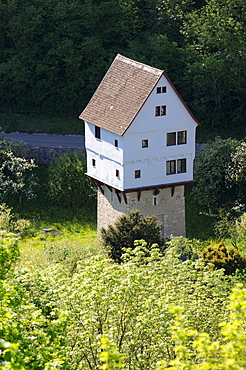 Medieval house on a tower, Rothenburg ob der Tauber, Franconia, Bavaria, Germany, Europe