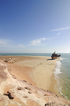 Stranded cargo boat on the shore of Cap Blanc, Nouadhibou, Mauritania, northwestern Africa