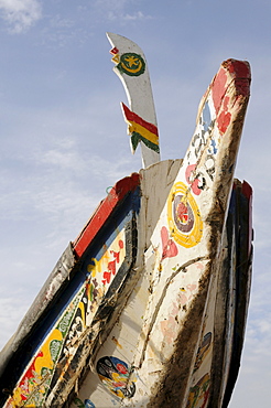 Colourful boat in the fishing port of Nouakchott, Mauritania, northwestern Africa