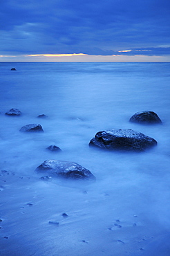 Blue hour on the west coast of Ruegen, Mecklenburg-Western Pomerania, Germany, Europe