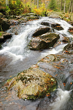 Unterer Bodefall waterfall in autumn, Harz mountain range, Lower Saxony, Germany, Europe