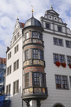 The corner bay window on the south transept, market place, Torgau, Landkreis Nordsachsen county, Saxony, Germany, Europe