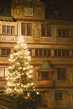 Christmas tree in front of the town hall, Tuebingen, Baden-Wuerttemberg, Germany, Europe