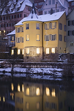 Hoelderlinturm tower in winter, Tuebingen, Baden-Wuerttemberg, Germany, Europe