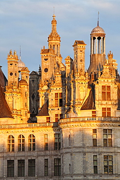 Roof with chimneys, Chateau de Chambord castle, Chambord, Departement Loir-et-Cher, Region Central, France, Europe