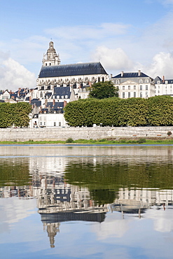 Blois Catherdral reflected in the Loire River, department of Loire et Cher, France, Europe