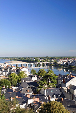 View from Chateau de Saumur over the Loire River, Pays de la Loire, department of Maine et Loire, France, Europe