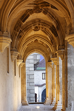 Pillars of the loggia of Gozzoburg Castle, Krems, Wachau, Waldviertel, Forest Quarter, Lower Austria, Austria, Europe