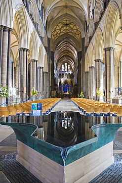 Font by William Pye, Salisbury Cathedral interior, Salisbury, Wiltshire, England, United Kingdom, Europe