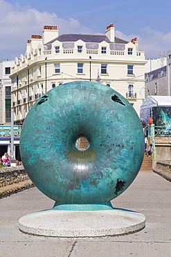 The Big Green Bagel, Seasick Doughnut, sculpture, beach next to Brighton Pier, Brighton, East Sussex, England, United Kingdom, Europe