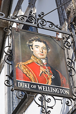 The Signboard of The Duke of Wellington Pub, Bugle Street, Old Town, Southampton, Hampshire, England, United Kingdom, Europe