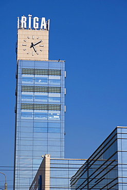 The Station Clock, landmark clock of the railway station of Riga, Latvia, Northern Europe