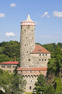 Old Waterworks, Alte Wasserkunst, Stara wodarnja, viewed from Peace Bridge, Friedensbruecke, Bautzen, Budysin, Budysyn, Budziszyn, Dresden region, Eastern Saxony, Upper Lusatia, Germany, Europe