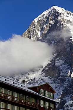 Kleine Scheidegg mountina pass with the North Face of Eiger Mountain, Bernese Oberland, Canton of Bern, Switzerland, Europe