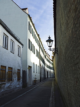 Old town alley in front of the retirement and nursing home St. Afra in Augsburg, Swabia, Bavaria, Germany, Europe