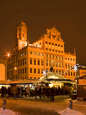 City hall with Christmas market, Augsburg, Swabia, Bavaria, Germany, Europe