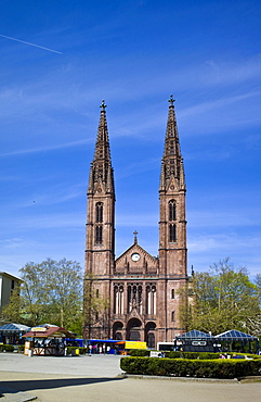 Luisenplatz square in front of the neo-Gothic Catholic Church of St. Boniface, Wiesbaden, Hesse, Germany, Europe