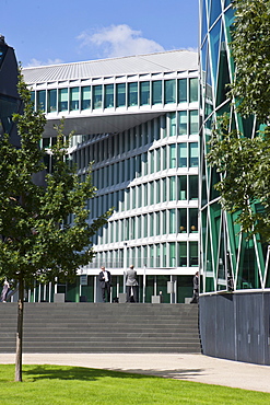 Office buildings beside Westhafen Tower, designed by the architects Schneider + Schumacher and OFB Project Development GmbH, winner of the German Urban Development Prize in 2004, Westhafen Square, Frankfurt am Main, Hesse, Germany, Europe