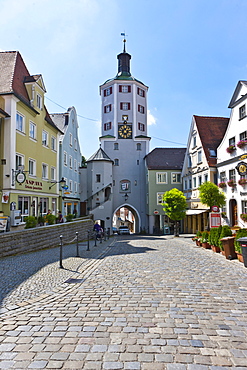 Unteres Tor city gate, market square, Guenzburg, Donauried, Swabia, Bavaria, Germany, Europe