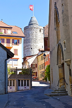 The village of Orbe with the castle and the Eglise Ste Claire, Church of St. Clare, municipality in the district of Jura-North Vaudois, Canton of Vaud, Switzerland, Europe