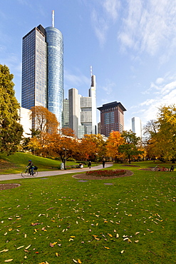 ECB, European Central Bank, HeLaBa Hessische Landesbank, Commerzbank, Japan Tower, autumn, Frankfurt am Main, Hesse, Germany, Europe