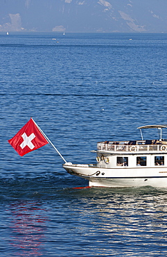 An old paddle-steamer as a ferry for tourists, Morges, canton of Vaud, Switzerland, Europe