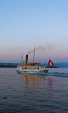 An old paddle-steamer as a ferry for tourists, Morges, canton of Vaud, Switzerland, Europe