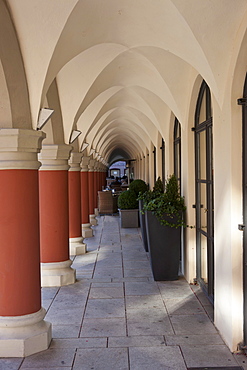 Arcades in the Steuerhaus building, Memmingen, Lower Allgaeu, Allgaeu, Swabia, Bavaria, Germany, Europe