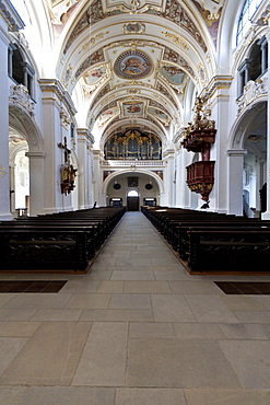 Main organ of the Basilica of St. Lorenz, a former Benedictine abbey church of the Prince Abbot of Kempten, today the Parish Church of St. Lorenz, Diocese of Augsburg, Kempten, Lower Allgaeu, Allgaeu, Swabia, Bavaria, Germany, Europe