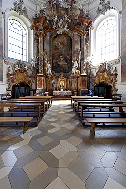 Interior of the Basilica of Ottobeuren Abbey, Diocese of Augsburg, Ottobeuren, Upper Swabia, Lower Allgaeu, Bavaria, Germany, Europe